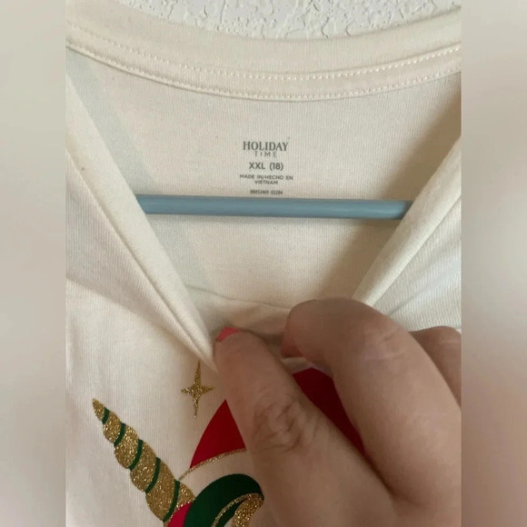 Holiday time girls plus size cream unicorn long sleeve shirt size XXL - Picture 3 of 4